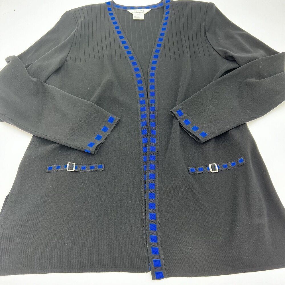 Misook Black Royal Blue Open Cardigan Size Large $420